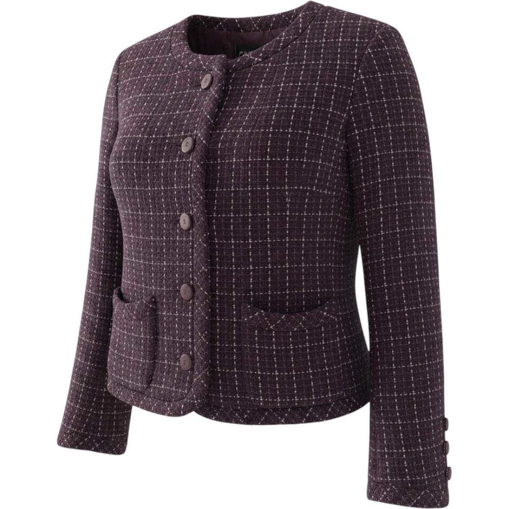 Chanel 02P Plum Purple Tweed Jacket Blazer CC Crystal Buttons FR 42 US 10